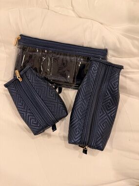Navy Quilted Travel Pouch Set - 3 Pieces